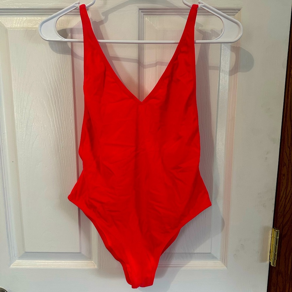 Topshop neon red one piece swimsuit Size 6